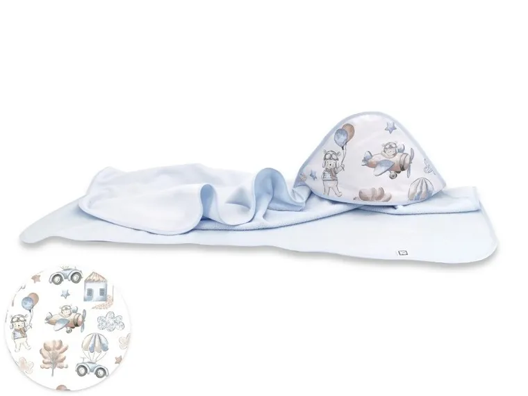 MimiNu, Piloti, prosop cu gluga, albastru, 100-100 cm