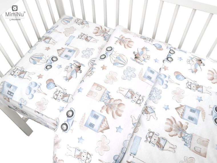 MimiNu, Piloti, set lenjerie de pat 3 piese, albastru, 120-90 cm