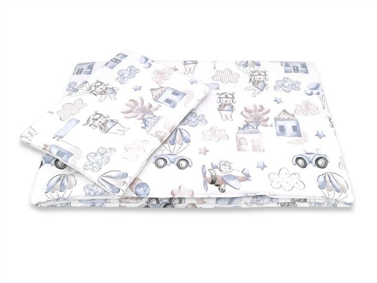 MimiNu, Piloti, set lenjerie de pat single, cu umplutura, 120-90 cm, albastru