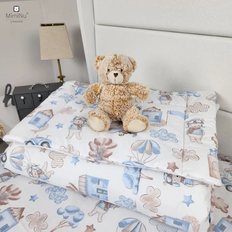 MimiNu, Piloti, set lenjerie de pat single cu umplutura, albastru, 100-135 cm