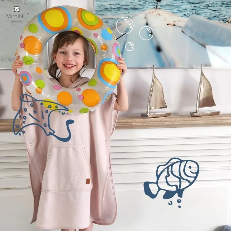 MimiNu, prosop tip poncho cu uscare rapida, cu buzunar, roz, 1-4 l.