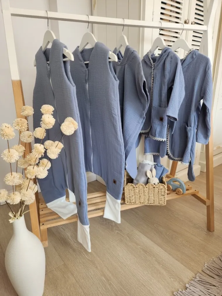 MimiNu, sac de dormit cu picioare, calduros, muselina, denim, TOG 2.5, marime M, 2-6 ani