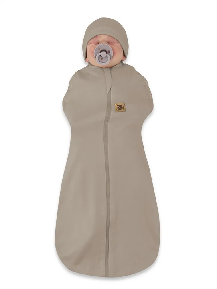 MimiNu, Soft, Teddy, set 2in1: sac de dormit subtire de vara + caciula, mocha, TOG 0.5-1.0, 0-3 luni