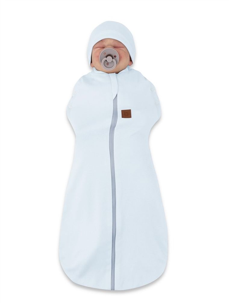 MimiNu, Soft, Teddy, set: sac de dormit + caciula pentru bebelusi, Baby Blue, TOG 0.5, marime 62, 0-3 luni