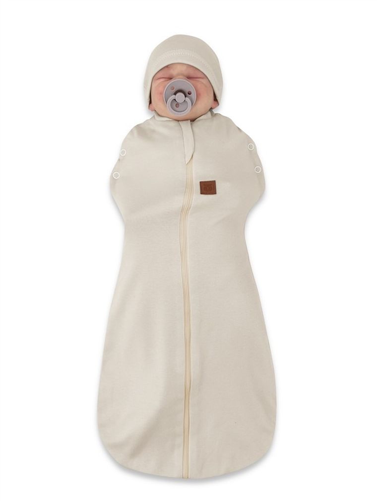 MimiNu, Soft, Teddy, set: sac de dormit + caciula pentru bebelusi, TOG 0.5, marime 62, 0-3 luni, bej