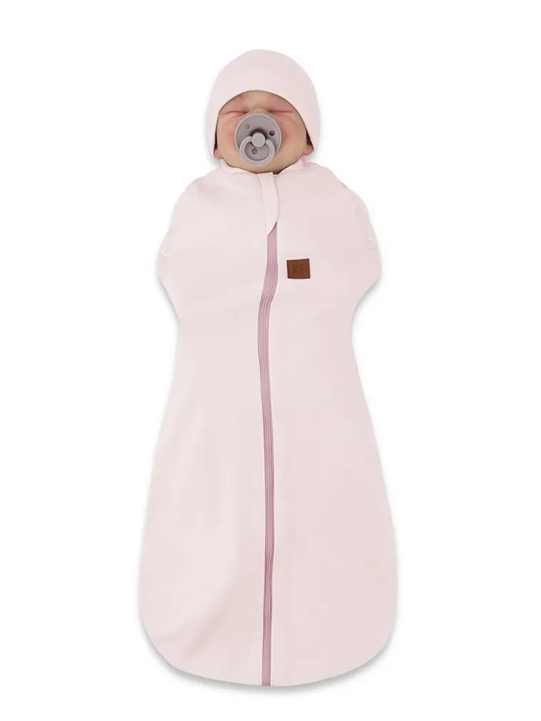 MimiNu, Soft, Teddy, set: sac de dormit + caciula pentru bebelusi, TOG 0.5, marime 62, 0-3 luni, roz