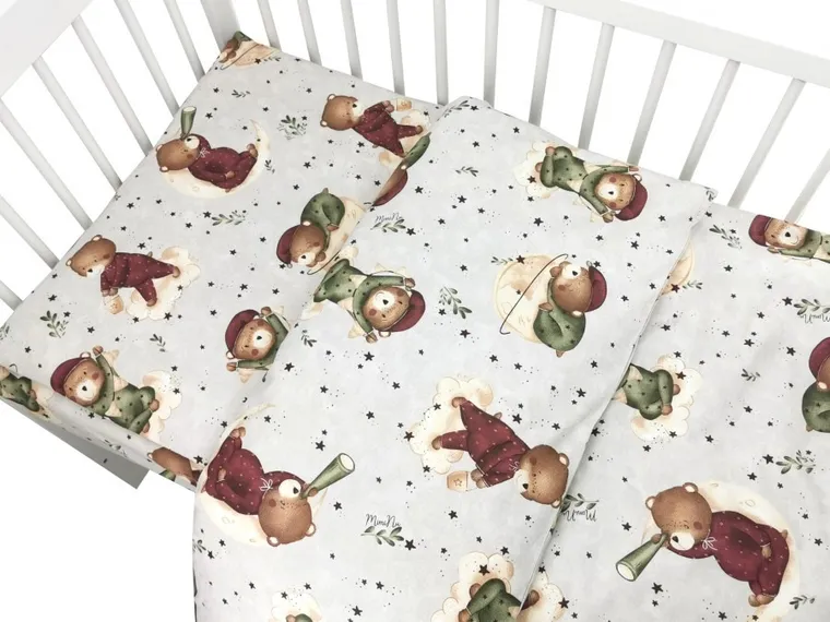 MimiNu, Ursulet pe luna, set lenjerie de pat single, 120-90 cm