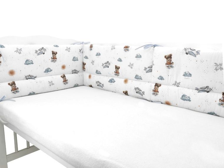 MimiNu, Ursuleti, aparatori pentru patut din bumbac, 180-30 cm, albastru