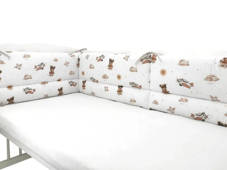 MimiNu, Ursuleti, aparatori pentru patut din bumbac, 180-30 cm, bej