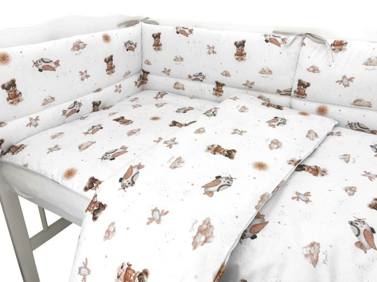 MimiNu, Ursuleti, set lenjerie de pat, 3 piese, bej, 120-90 cm