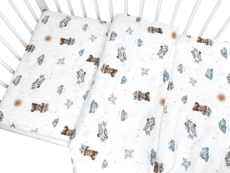 MimiNu, Ursuleti, set lenjerie de pat single, bumbac, albastru, 120-90 cm