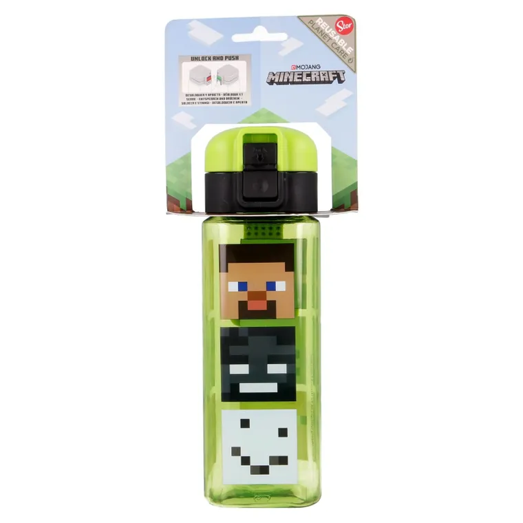 Minecraft, Sticla de apa cu capac cu buton Square, 550 ml