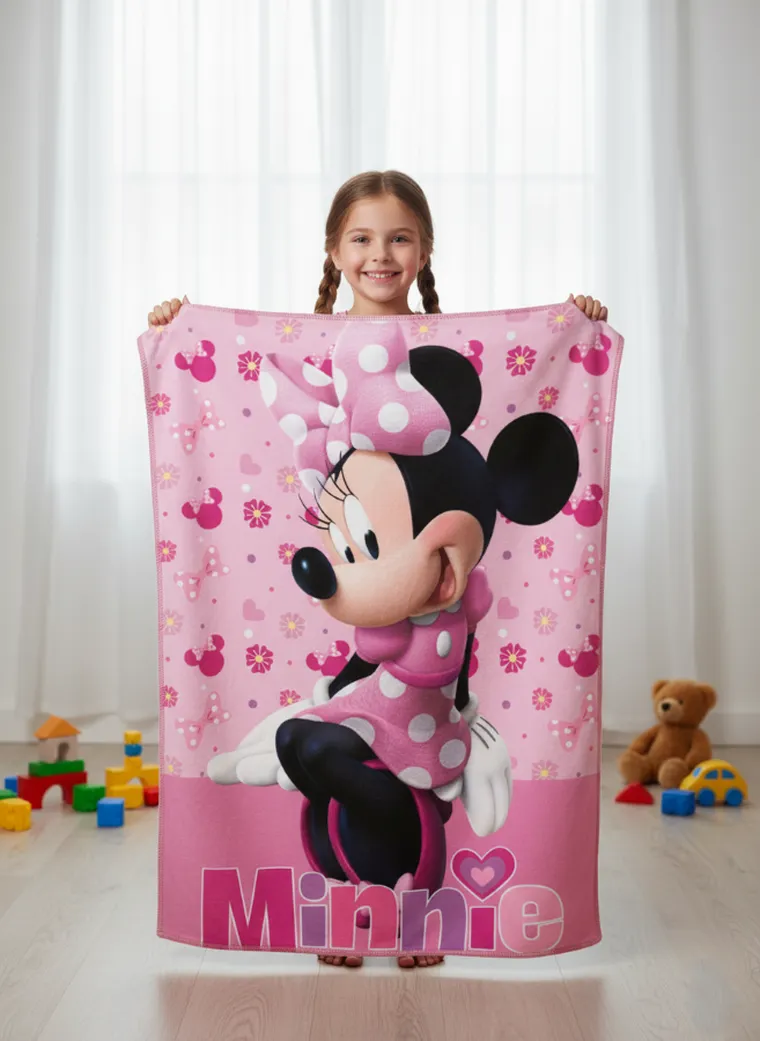 Minnie Mouse, patura polar, roz, 100-140 cm