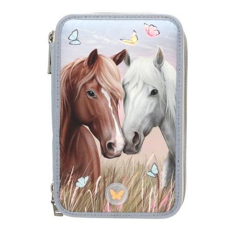 Miss Melody, penar triplu cu rechizite scolare, albastru LED