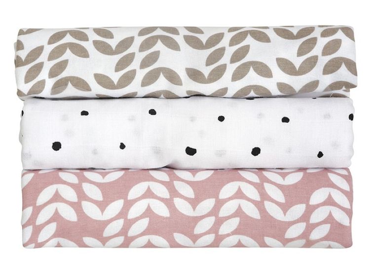 Motherhood, Scutece din muselina 70-80 cm, 3 buc., Pink Classics