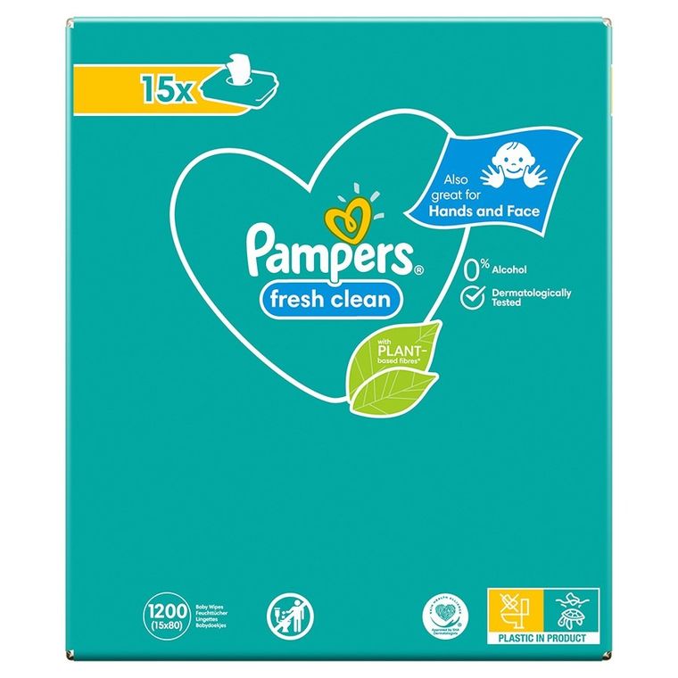 Pampers Fresh Clean, servetele umede, 15 pachete de 80 servetele, 1200 buc.
