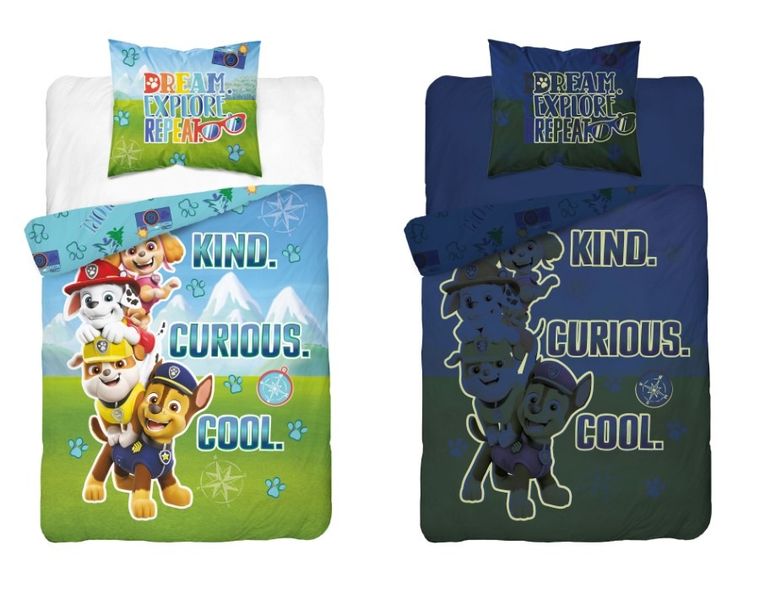 Paw Patrol, Fluo, set lenjerie de pat single, 160-200 cm