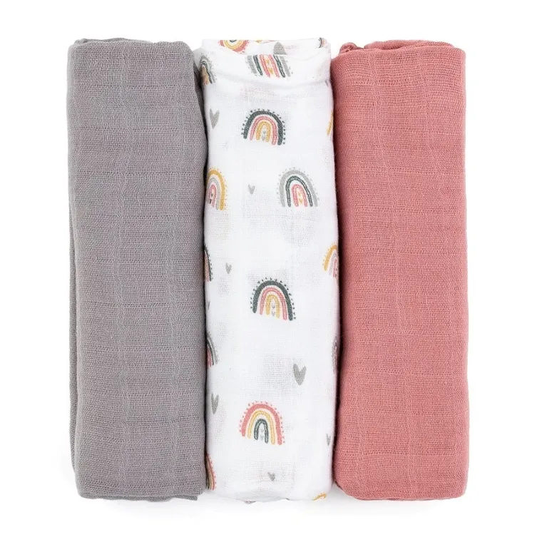 Petite&Mars, Moussy Rose Rainbows, set de scutece din muselina de bambus, 68-68 cm, 3 buc.