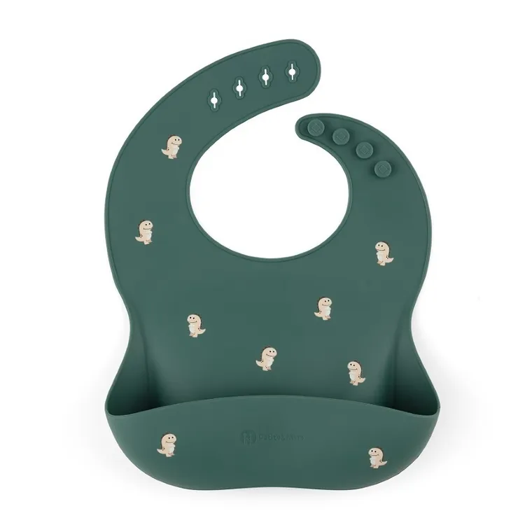Petite&Mars, Take&Match, Dinozauri, baveta din silicon, Green Misty, 6m+