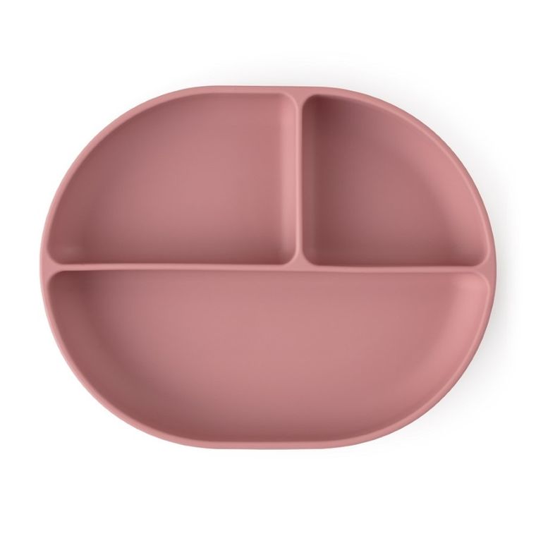 Petite&Mars, Take&Match, farfurie din silicon cu separatoare, ovala, Dusty Rose, 6m+