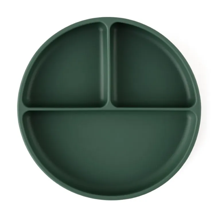 Petite&Mars, Take&Match, farfurie din silicon cu separatoare, rotunda, Green Misty, 6m+