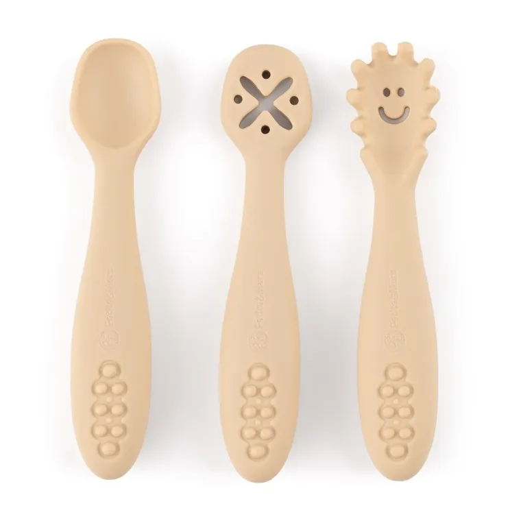 Petite&Mars, Take&Match, set de lingurite din silicon pentru invatarea hranirii, Desert Sand, 6 luni+, 3 buc.