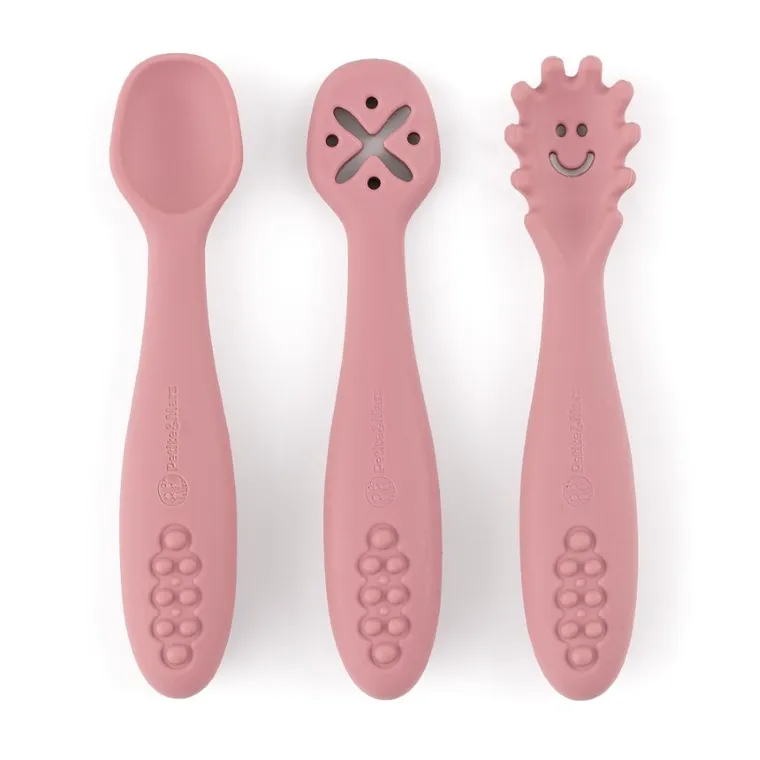 Petite&Mars, Take&Match, set de lingurite din silicon pentru invatarea hranirii, Dusty Rose, 6 luni+, 3 buc.