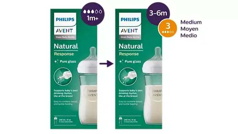 Philips Avent, Natural, Response, biberon de sticla, 240 ml, 1 luni+, SCY933/01
