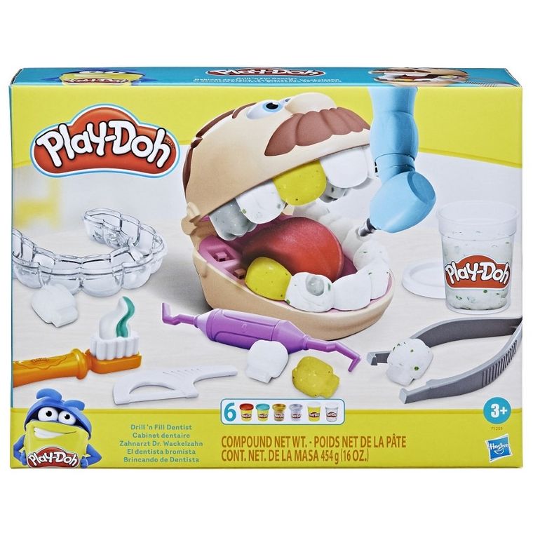 Play-Doh, Drill'N Fill Dentist, 8 cutii, set creativ + 4 cutii de plastilina GRATUIT, set promotional