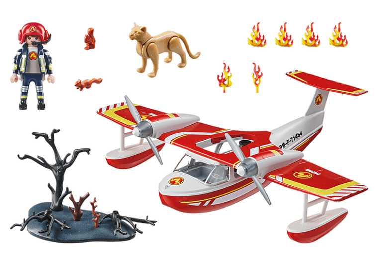 Playmobil, Action Heroes, Avion de pompieri cu functie de stingere a incendiului, 71463
