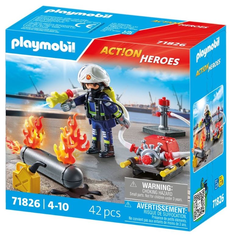 Playmobil, Action Heroes, Pompier cu furtun de apa, 71826