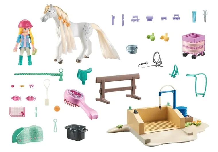 Playmobil, Horses of Waterfall, Isabella si Lioness cu spalatorie de cai, 71354