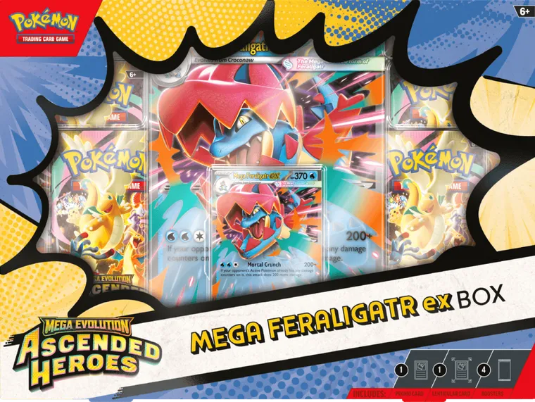 Pokemon TCG: Mega Evolution, Ascended Heroes, Mega Feraligatr ex Box, joc de carti