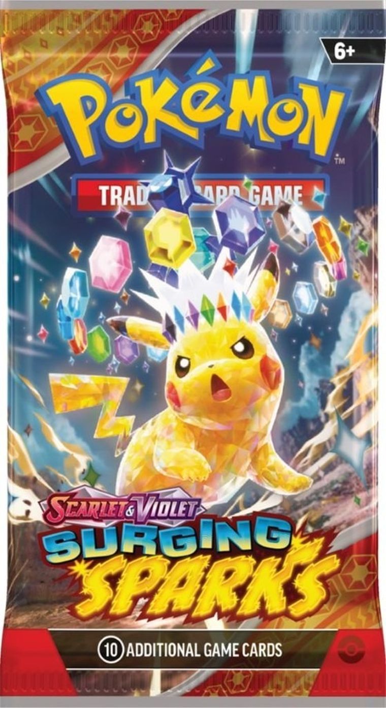 Pokemon TCG: Scarlet & Violet, Surging Sparks, Booster, joc de carti, add-on, 1 buc.