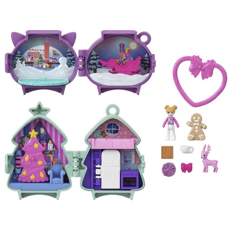 Polly Pocket, Holiday Connects Bundle, set de joaca cu papusa mic si accesorii