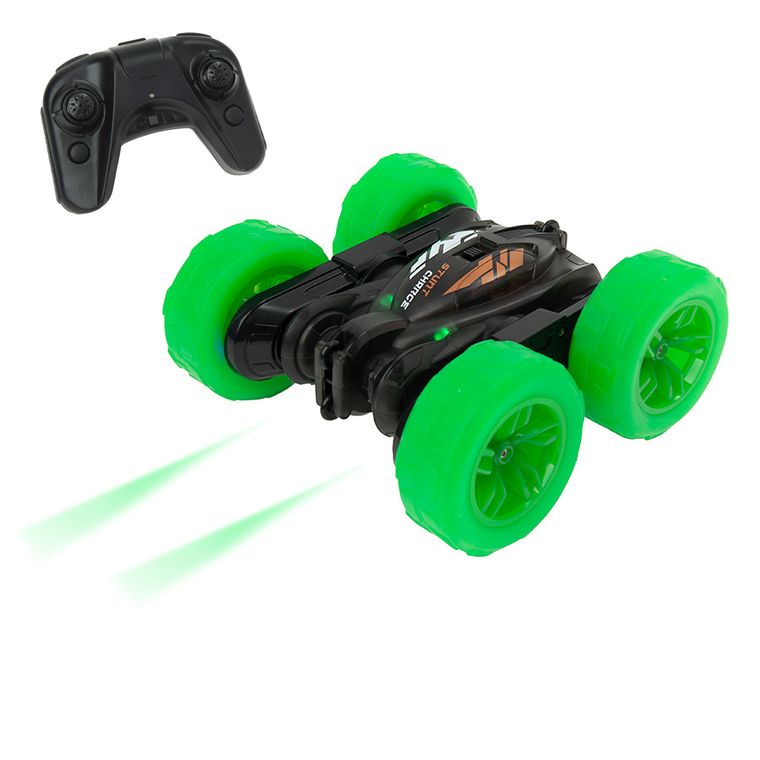 Race Xtreme, Stunt Light Up R/C, masinuta de cascadorii, vehicul cu telecomanda si lumini, negru-verde