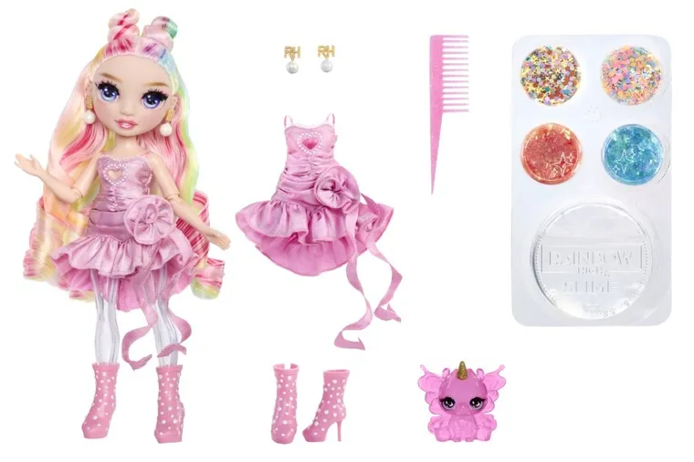 Rainbow High, Shimmers with Slime, Bella, papusa fashion cu plastilina