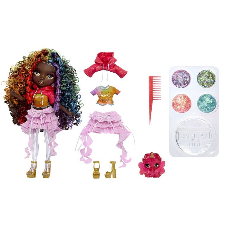Rainbow High, Shimmers with Slime, Iris, papusa fashion cu plastilina