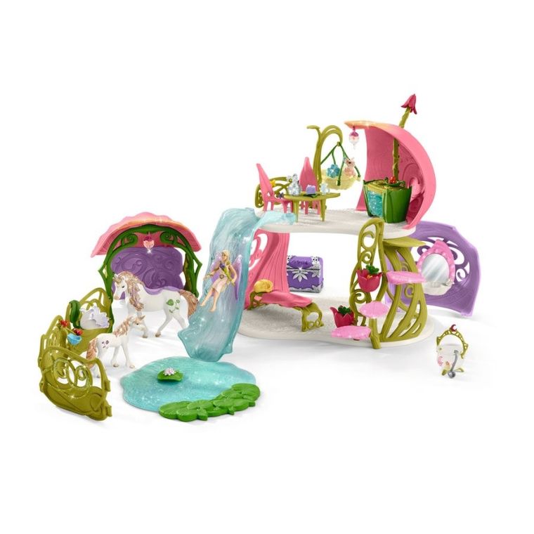 Schleich, Bayala, Casuta stralucitoare cu flori si unicorni, set, 42445