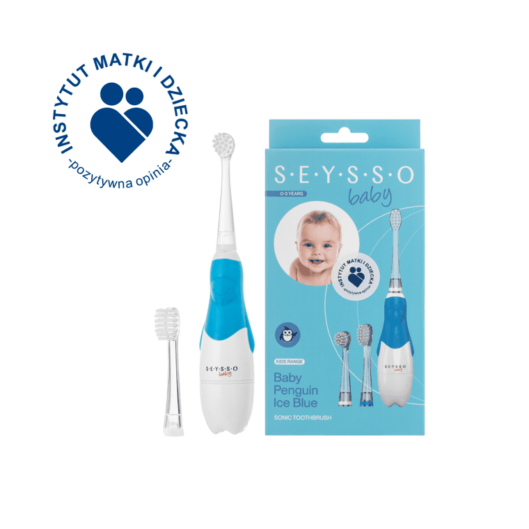 Seysso, Baby Penguin, periuta de dinti sonica pentru copii, Ice Blue, 0-3 ani