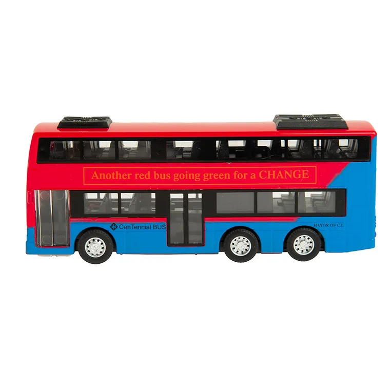 Smiki, Autobuz cu etaj, vehicul pull-back cu lumini si sunete, 1:90