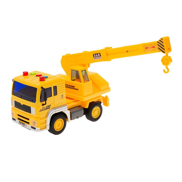 Smiki, Camion cu macara, vehicul interactiv cu lumini si sunete, galben, 1:20