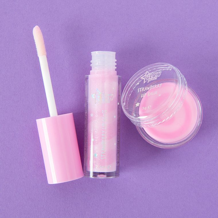 Smiki, Glow Girl, set pentru ingrijirea buzelor, luciu de buze + balsam, capsuni