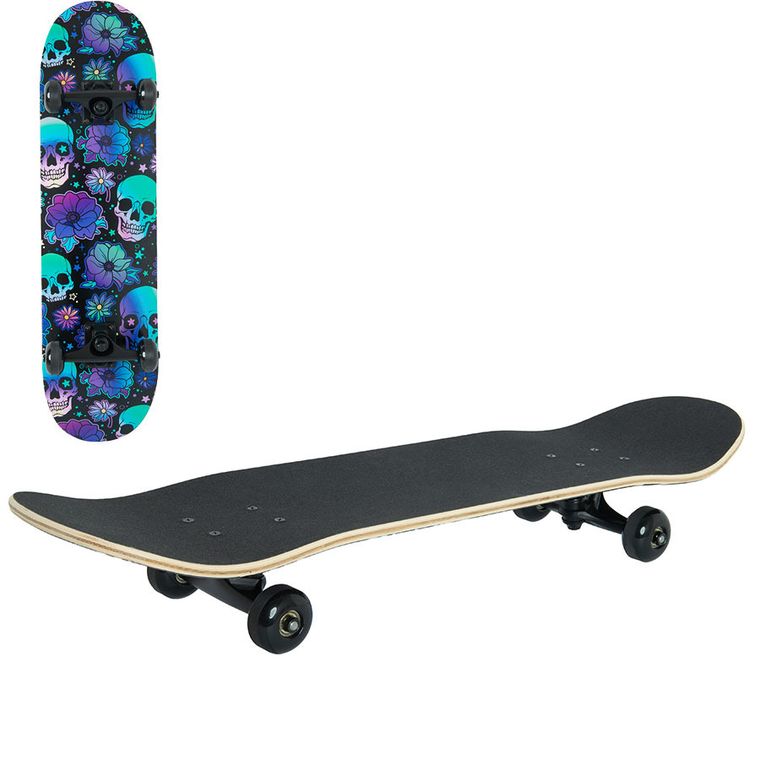 Smiki, placa de skateboard, negru, cranii