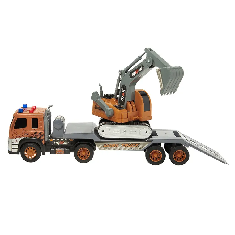 Smiki, platforma cu excavator, set de vehicule cu lumini si sunete