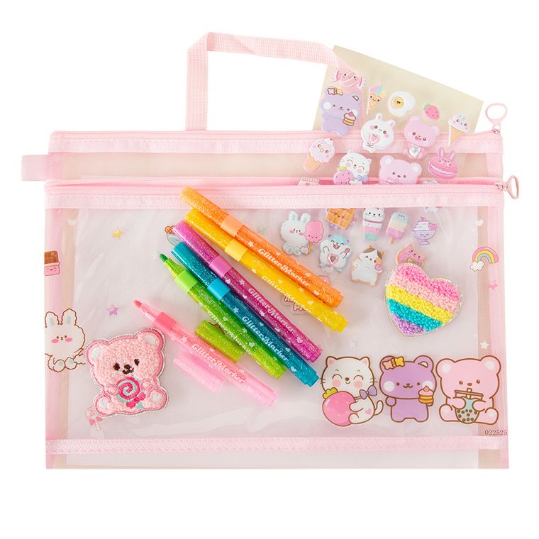 Smiki, set colorat cu stickere, pixuri cu gel si aplicatii textile