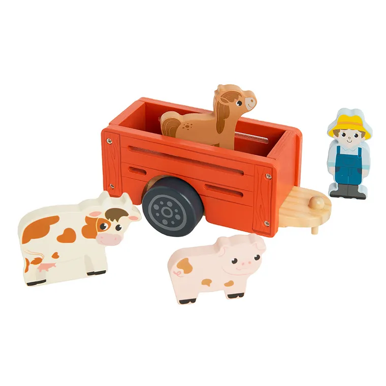 Smiki, Tractor cu remorca si animalute, jucarie din lemn