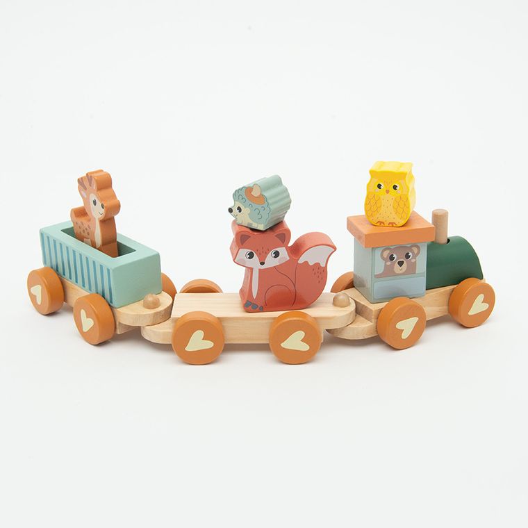 Smiki, Trenulet cu figurine de animalute, jucarie din lemn
