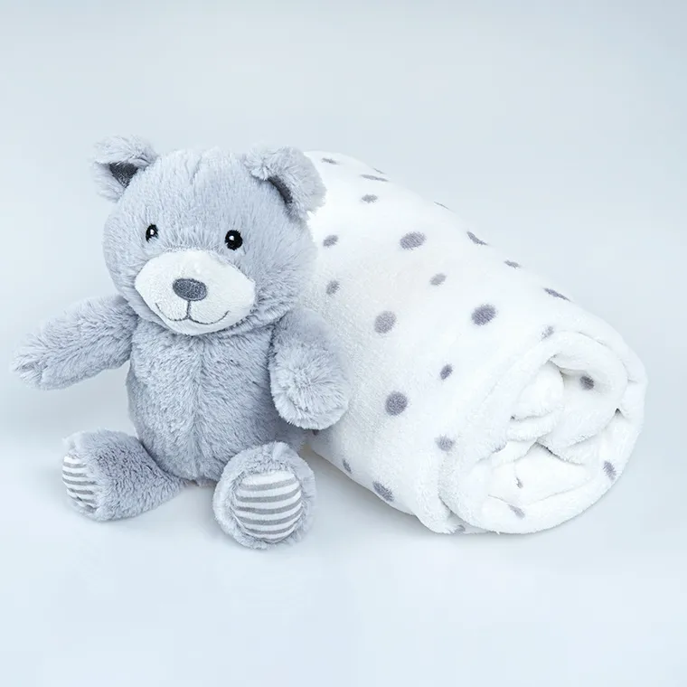 Smiki, Ursulet, patura si jucarie de plus, set cadou, alb