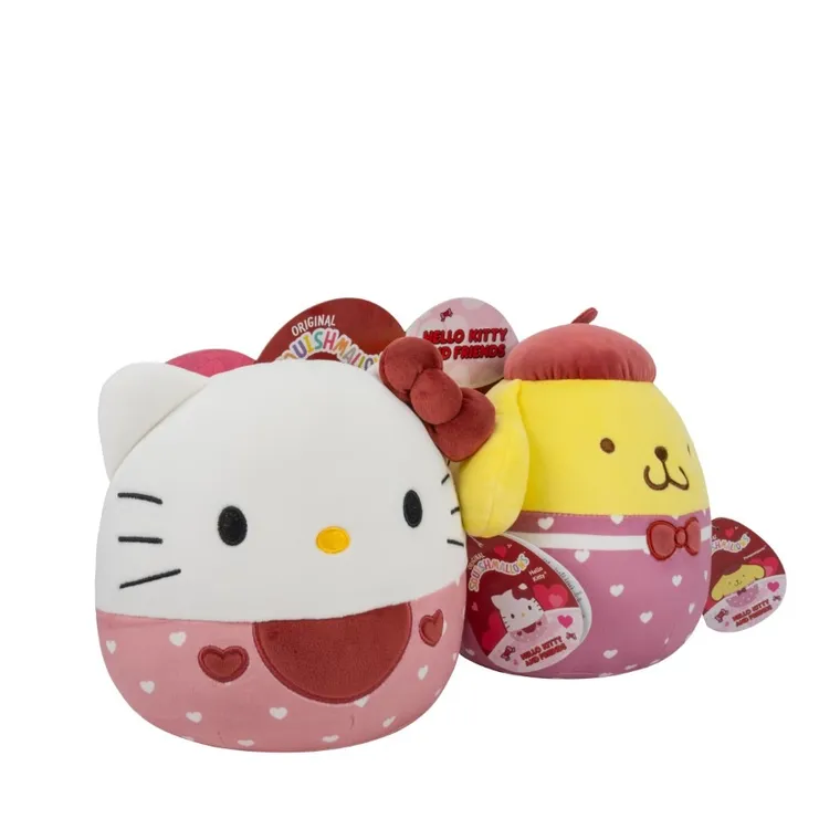 Squishmallows, Hello Kitty and Friends, Hello Kitty cu Pompompurin, set de jucarii de plus, 20 cm